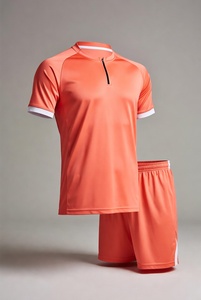 Ensemble de maillot de football orange pour homme, manches courtes, col montant, polyester respirant, vêtements de sport pour toutes les saisons - Product Image 1