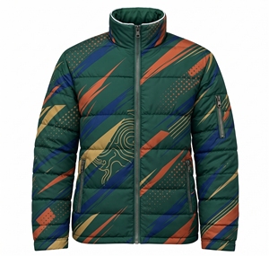 custom unisex sublimated puffer jacket winter warm dark teal blue circuit topo print <b>bubble</b> <b>coat</b> windproof padded street <b>coats</b> - Product Image 6