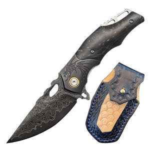 มีดพับเหล็กดามัสกัส EDC สำหรับพกพา ด้ามจับแบบกำหนดเอง ปรับทิศทางการจับได้ ล้างในเครื่องล้างจานได้ มีดสำหรับกิจกรรมกลางแจ้งที่ทันสมัย - Product Image 1