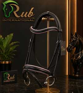Ensemble de bridon en cuir Rub International Ride, noir avec garniture rose, design personnalisable pour la taille, équipement d'équitation et d'entraînement - Product Image 4