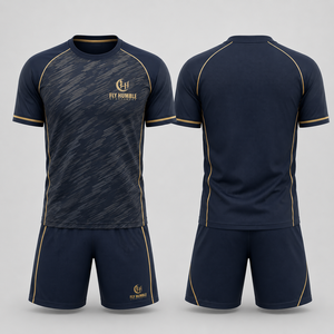 Ensemble maillot et short de football unisexe Fly Humble noir et rouge rayé, col rond, manches courtes, anti-humidité, avec nom du joueur sur le devant - Product Image 6
