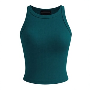 Débardeur d'été fin pour femme, court, uni, respirant, col rond, en coton, sans manches, décontracté, avec logo personnalisé, pour le fitness et le streetwear - Product Image 1