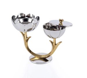 Porta Incienso Metálico Floral, Soporte Doble para Incienso, Plateado y Dorado, Decoración para el Hogar, Centro de Mesa para Bodas - Product Image 1