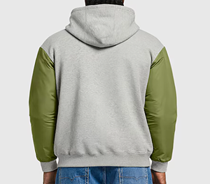 Sweat-shirt à capuche zippé à quart de tour pour homme, gris olive, à manches raglan, coupe oversize, en polaire décontractée, pour l'automne - Product Image 2