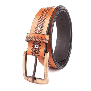 Cinturón de Cuero Genuino para Hombre con Logotipo Personalizado OEM, Cinturón Occidental Vintage con Grabado y Tejido de Cesta, Proveedor Directo de Fábrica - Product Image 6