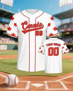 Camiseta de Béisbol Blanca con Hoja de Arce Roja, Nombre y Número Personalizados, Unisex, para Adultos, Poliéster Transpirable, Impresión Digital, Servicio OEM - Product Image 2