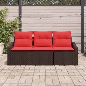 Ensemble de canapés de jardin en polyrotin marron 3 pièces avec coussins - Product Image 3