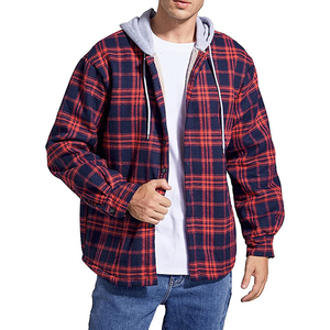 Wholesale Custom High Quality Eco-Friendly Windproof <b>Mens</b> Vintage Plaid Hooded <b>Flannel</b> Shirt <b>Jacket</b> Heavy Cotton Winter Front - Product Image 1