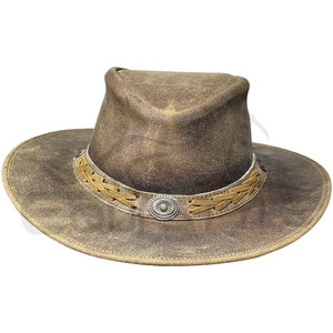 Chapeaux en cuir véritable unisexe marron style vintage délavé, chapeau de cowboy pour l'extérieur et les voyages, couvre-chef personnalisé OEM, marque privée, chapeaux de mode western - Product Image 3