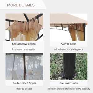 Gazebo Moderno 3x3 Metri per Esterni, Tenda con Tettoia in Tessuto Beige e Pali in Metallo per Cortili, Ville, Parchi e Hotel - Product Image 6