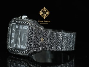 Montre mécanique automatique de luxe Pahal Jewels, boîtier rectangulaire, acier inoxydable, cadran noir, chiffres romains, cristal saphir - Product Image 3