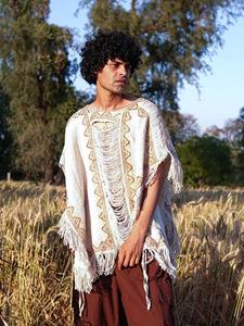 Poncho Boho de Algodón Tejido a Mano para Hombre, con Bordado Tribal Geométrico, Capa Kaftan, Ropa para Festivales, Estilo Gitano - Product Image 4