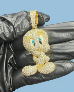 จี้รูปนกทวีตตี้แบบ Iced Out เงินแท้ 925 ชุบทอง ประดับเพชรโมอิสซาไนต์ สไตล์ฮิปฮอป ดีไซน์โดดเด่น จี้การ์ตูนนกทวีตี้ เหมาะสำหรับเป็นของขวัญ - Product Image 1