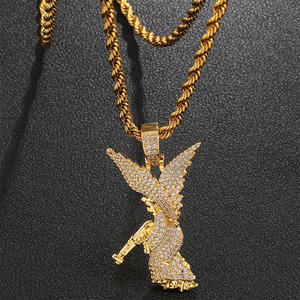 Hip Hop Pendant Jewelry Men Luxury 18K Gold Plated Moissanite <b>Angel</b> Pendant Necklace Iced Out Diamond <b>Angel</b> Gun <b>Charm</b> Pendant - Product Image 4
