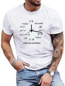 Oneten T-shirt en coton blanc pour homme, manches courtes, col rond, imprimé horloge mathématique, tee-shirt décontracté - Product Image 3