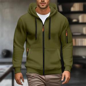 Sweat-shirt à capuche zippé en molleton orange pour homme, 100% coton, tricoté, pour l'hiver, style décontracté - Product Image 2