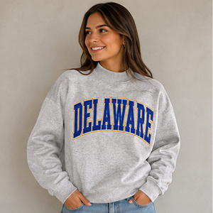 Sudadera de cuello alto personalizada gris para mujer de Delaware, jersey universitario de manga larga, estilo universitario, para el campus, el colegio, el espíritu del equipo - Product Image 1