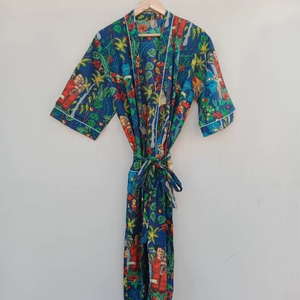 Bata Kimono con Estampado de Dibujos Animados para Mujer, de Algodón Suave y Transpirable, Camisón de Verano Hecho a Mano, ODM, Cuello en V, Cintura Elástica, Largo hasta la Rodilla - Product Image 1