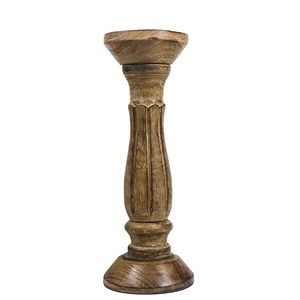 Porte-bougie rond en bois naturel artisanal, style rustique, décoration de table pour la maison - Product Image 1