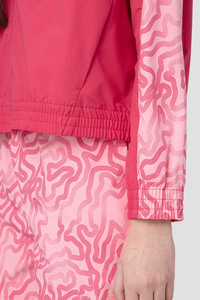 Ensemble veste coupe-vent et short pour femme, rose, imprimé color block, léger, avec fermeture éclair intégrale, à capuche, tenue de sport décontractée - Product Image 4