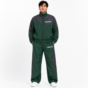Ensemble de survêtement coupe-vent vert et noir pour homme, veste de sport légère, pantalon de jogging, tenue de sport streetwear - Product Image 1