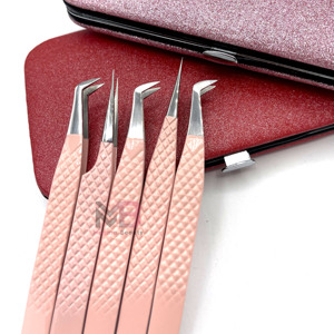 Juego de Pinzas para Pestañas de Acero Inoxidable Rosa con Punta de Precisión para Herramientas de Extensión de Pestañas con Estuche Rojo, Logotipo Personalizado, Se Acepta OEM - Product Image 4