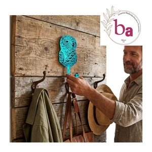 Ba Aqua Green Owl Vintage Wall <b>Hook</b> Handmade Cast Iron Eco-Friendly Waterproof Novelty <b>Coat</b> Hat Hanger Single <b>Hook</b> <b>Decorative</b> - Product Image 4