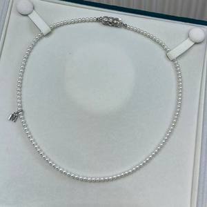 Collar de Perlas de Agua Dulce Naturales de 3-4 mm, S925, Luz Intensa, Cuentas Redondas, Plata Pura - Product Image 1