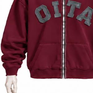 <b>Burgundy</b> <b>Mens</b> Full Zip <b>Hoodie</b> Chenille Letter Patch Heavyweight Fleece Oversized Casual Winter Streetwear Sweatshirt with Pocket - Product Image 6