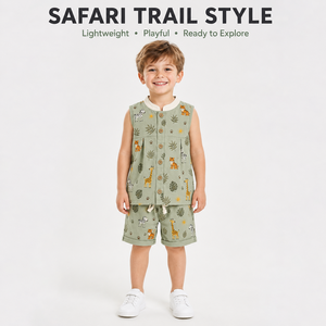 ชุดฤดูร้อน Safari Trail เสื้อแขนกุดและกางเกงขาสั้นผ้าฝ้าย 100% คอจีน ลายสัตว์ สำหรับเด็ก - Product Image 2