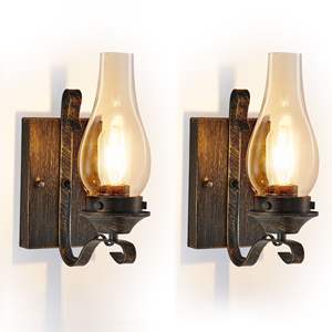Rustic Farmhouse <b>Wall</b> Sconces Set 2 Vintage Industrial <b>Plug</b>-in <b>Wall</b> <b>Lights</b> Clear Glass Shade Black Gold Finish Hardwired Only - Product Image 1