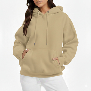 High Quality Winter Women Oversized Hoodie Customized Logo Printing Front Appliques Heat Transfer Printed 100% Cotton Fleece - Product Image 3