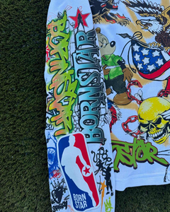 T-shirt à manches longues unisexe avec impression numérique, motif délavé à l'acide, strass et pierres précieuses, double couche - Product Image 2