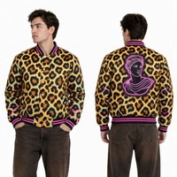 Blouson universitaire pour homme à imprimé léopard avec motif néon dieu grec, col rabattu, streetwear, vêtement d'extérieur automne