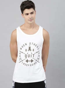 Men's White Sleeveless Tank Top With "When Others Quit Keep Going" Print O-Neck Casual Workout Wear Breathable Knitted Cotton - Product Image 3