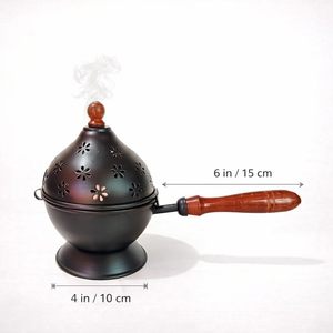 Ensemble d'encensoirs en fonte de fer noir de style antique avec poignée en bois pour la maison et le temple - Product Image 2