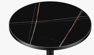Table de bistrot ronde de luxe en marbre noir, plateau en pierre frittée, base en métal doré, fournisseur de tables pour hôtels, cafés et restaurants - Product Image 4