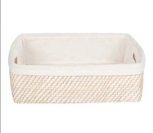 Handmade Natural Woven <b>Storage</b> <b>Basket</b> with <b>Fabric</b> Liner Rectangular Organizer <b>Basket</b> Home Decor - Product Image 1