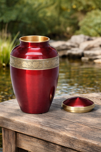 โกศเผาศพโลหะสีแดงสไตล์ยุโรปสำหรับขี้เถ้าของมนุษย์ประดับด้วยทองคำสำหรับงานศพผู้ใหญ่ - Product Image 4