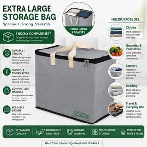 Sac isotherme pliable en toile 20L 150g, sac fourre-tout portable avec fermeture éclair, anti-poussière et anti-humidité pour les voyages et la maison - Product Image 4