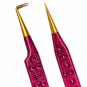 Pince à cils professionnelle rose en forme de cœur avec pointes dorées – Outil de précision pour l'application des cils - Product Image 4