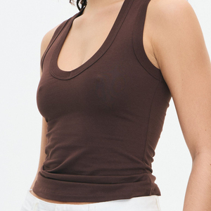 Women's Basic Stretch Vest Polyester/Cotton Jersey <b>Tops</b> Ribbed Breathable Sporty Scoop Neckline Sleeveless <b>Crop</b> Tank <b>Top</b> Short - Product Image 5