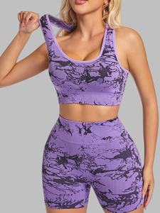 Ensemble short de yoga et soutien-gorge de sport pour femme avec logo personnalisé, taille haute, tenue de sport pour la gym, vêtements de fitness sans couture, tissu extensible respirant - Product Image 4