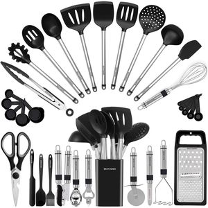 Set di 33 Utensili da Cucina in Silicone e Acciaio Inossidabile, Spatole e Cucchiai Antiaderenti, Accessori da Cucina - Product Image 1