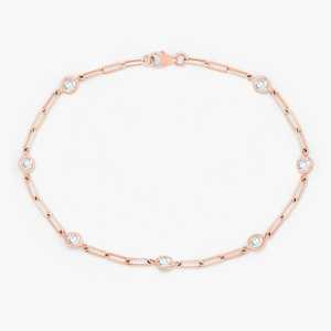 สร้อยข้อมือ Diamond Station แบบ Paperclip Chain ขนาด 7 นิ้ว ทรงกลม ตัดแบบ Round Cut เพชรเลี้ยงในห้องปฏิบัติการ ตัวล็อกแบบ Lobster คลาสสิก เครื่องประดับคุณภาพสูง สำหรับใส่ทุกวัน ทองคำแท้ 14K - Product Image 3