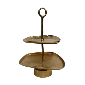 Support à gâteau à 2 niveaux en métal doré, motif floral lotus, en aluminium, pour cupcakes et desserts, plateau de service à étages - Product Image 2