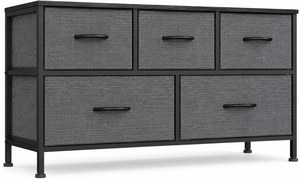 Commode industrielle en acier à 5 tiroirs avec tiroirs en tissu gris - Product Image 1
