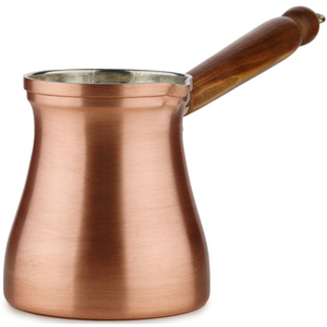100% Handcrafted Solid Brushed Copper Turkish <b>Coffee</b> Pot Traditional Cezve Ibrik Briki With Heat-Resistant Wooden Handle Food - Product Image 1
