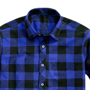 Chemise en flanelle bleu-noir de haute qualité pour homme, en coton, décontractée, à manches longues, boutonnée, col rabattu, style streetwear. - Product Image 4