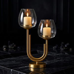 Modern Gold & Glass U-Shape <b>Candle</b> Holder Durable Stylish Finish Elegant Dual-Light Design For Premium Home Decor And Events - Product Image 1
